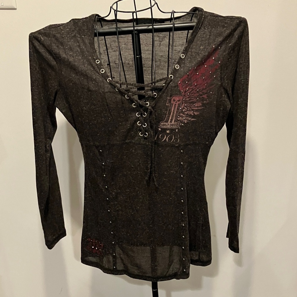 Harley-Davidson Dark Brown Lace-Up Long Sleeve Top